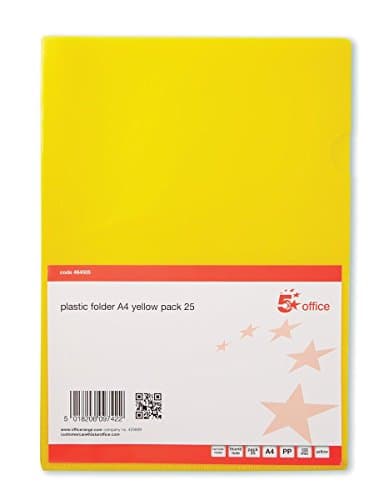 Image of 5 Star Office Folder Cut Flush Polypropylene Copy-safe Translucent 120 Micron A4 Yellow [Pack 25]