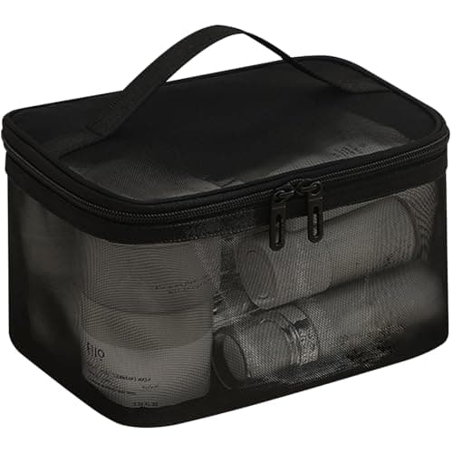 Image of Lizbin Mesh Makeup Bag Travel Toiletry Bag, Portable Mesh Cosmetic Bag Makeup Organizer Bag, Travel Bag with Handl, Mesh Zipper Pouch for Home Office Travel Accessories (Black)