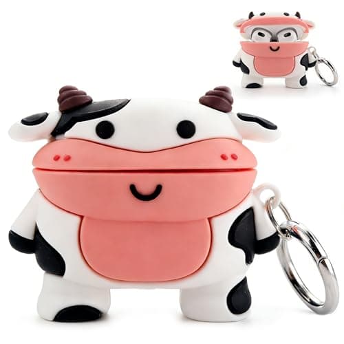 Image of Cute Case for AirPods 3, AirPods 3 Cow Case Silicone Cartoon AirPods 3rd Generation Case Kawaii 3D Cow AirPods 3 Case Funny Animal Protective Cover with Carabiner (AirPods 3)