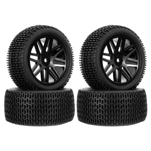 Image of Pxyelec RC 1:10 Off-Road Car Buggy Rubber Tyre Tire Wheel Rim HEX 12 mm Black with Foam Inserts Pack of 4
