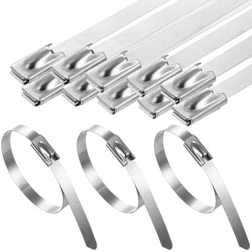 Image of 100 Pcs 304 Stainless Steel Cable Ties, 4.6 x 150mm Metal Cable Ties Heavy Duty Zip Tiess, Metal Tie Wraps with Steel Ball Stopper for Indoor Outdoor Fence Exhaust Wrapping Binding Requirements