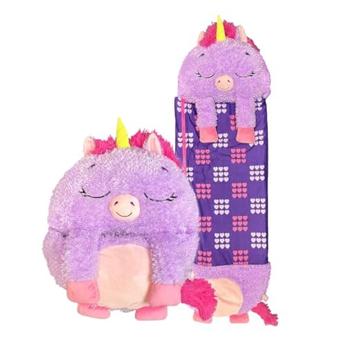 Image of Happy Nappers Kids Sleeping Bag - Purple Unicorn Medium Size - Suitable for Children Aged 3 to 6 Years - Plush Toy, Comfy Sleeping Bag & Fluffy Pillow All in One