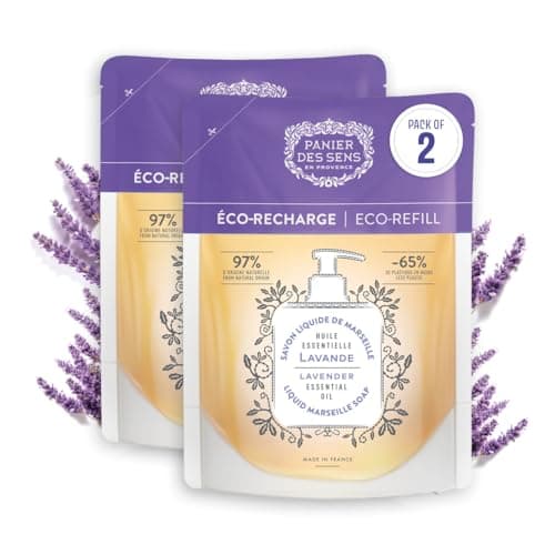 Image of Liquid Hand Soap Refill - Lavender Hand Wash – Panier des Sens - Active Ingredient Coconut Oil - Savon de Marseille Made in France - Hand Wash Refill 97% Natural Ingredients - Vegan Soap 2x500ml