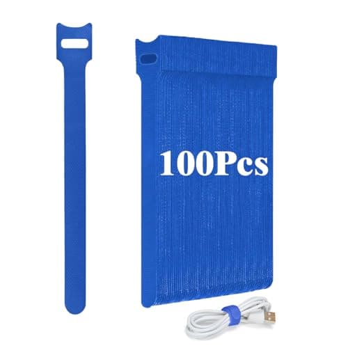 Image of 100 PCS Cable Ties Reusable - 150x12 mm Adjustable Cable Straps Nylon Charging Cord Hook and Loop Securing Tape Wire Tidy Straps Organiser, Ideal for Electronics Headphones - Blue
