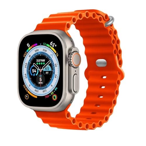 Image of HdanMole Ocean Silicone Strap Compatible with Apple Watch Ultra 3/2/1 49mm 46mm 45mm 44mm 42mm, Waterproof Sport Band for Series 11 10 9 8 7 6 5 4 SE 3 2 1, Durable, Comfortable & Easy to Fit, Orange