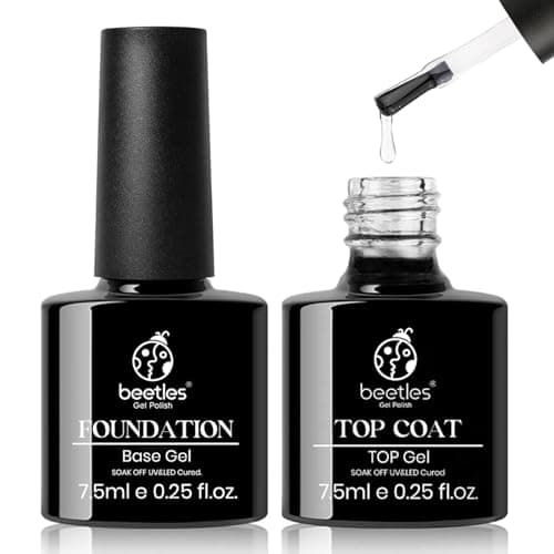 Image of Beetles Gel Polish No Wipe Top and Base Coat Set, 2pcs 7.5ml Clear Glossy Shine Finish Long Lasting Soak Off LED Lamp Nail Polish
