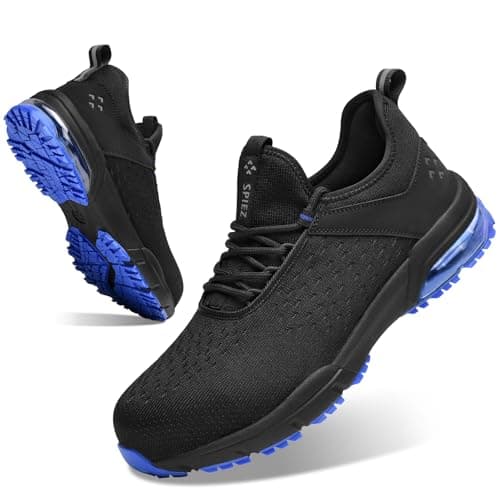 Image of SPIEZ Safety Shoes for Men - Lightweight Composite Toe Work Shoes with Air Cushion, Anti Slip Work Trainers Breathable, Black Blue, UK9
