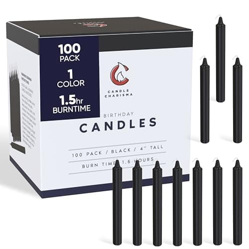 Image of Candle Charisma 100 Black Spell Candles - 4" Unscented Paraffin Chime Candles, Smokeless & Dripless, Colored Candles, Long Burn Time 0.43" Thick Taper Candles for Rituals,Birthdays and Parties