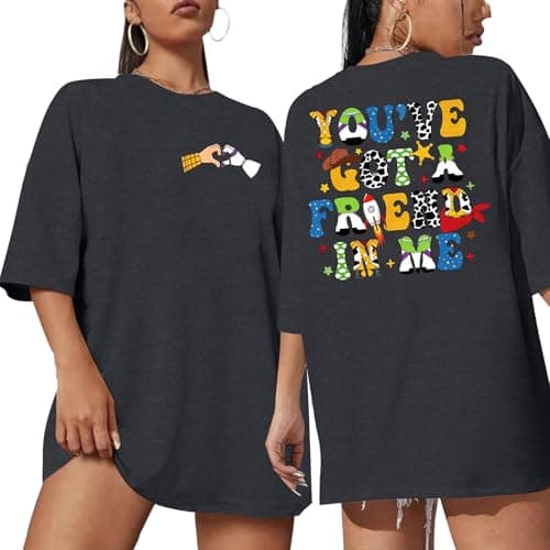 Image of You've Got A Friend in Me Shirt Women Oversized Magical T-Shirt Cute Family Vacation Holiday Funny Graphic Tee Top, Dark Grey, XL
