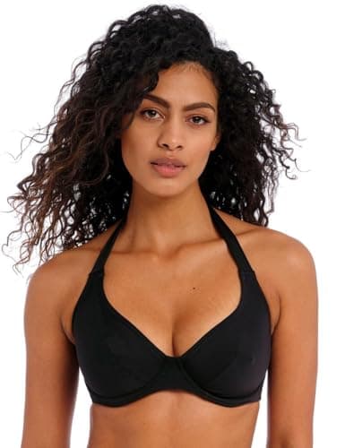 Image of Freya Jewel Cove Halter Bikini Top Plain Black Black 34DD