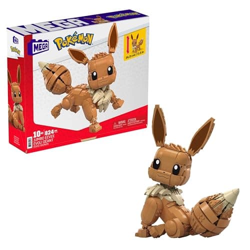 Image of MEGA Pokémon Building Toys Set Jumbo Eevee with 824 Pieces, Articulated and Poseable, 11 Inches Tall, for Kids, GMD34