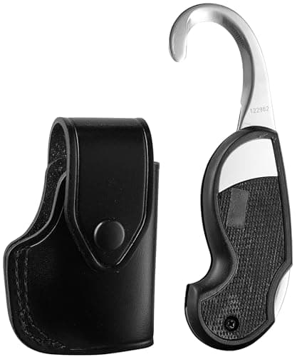 Image of JAY-PEE 911 Rescue Tool Cut Down Knife with Leather Pouch Seat Belt Cutter Rounded Stainless Steel Emergency Safety Hook Knife with Leather Holder Foldable Compact for Corrections Prison Guards and