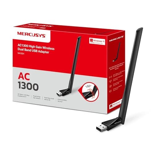Image of NEW MERCUSYS MA30H AC1300Mbps WiFi 5 Dongle for PC, High-Gain Dual-Band USB WiFi Adapter, Plug and Play, MU-MIMO Low Latency, WPA3 Security, Compatible with Windows 11/10