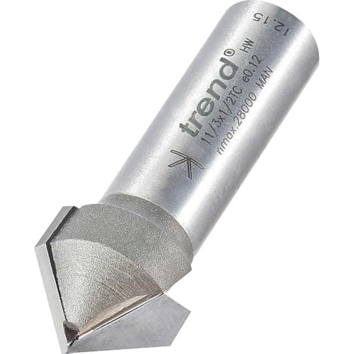 Image of Trend Professional Chamfer V Groove Router Cutter, 1/2 Inch Shank, 45-Degree, 19.4mm Cut Diameter, 9.2mm Cut Length, Tungsten Carbide Tipped, 11/3X1/2TC