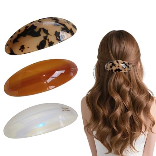 Image of 3Pcs French Barrette Hair Clip, Hairpin Spring Clips, French Hair Clip, Classic Vintage Oval No Crease Clips French Tortoise Shell Snap Barrette for Women Girl Daily Use