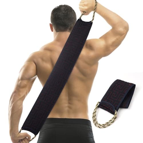 Image of LOPHE Exfoliating Back Scrubber for Shower, 34 Inches Back Scrubber with Handles, Double Sided Body Exfoliator Bath Tool, Exfoliating Washcloth to Scrub Your Body Deeply for Men & Women (Dark Blue)