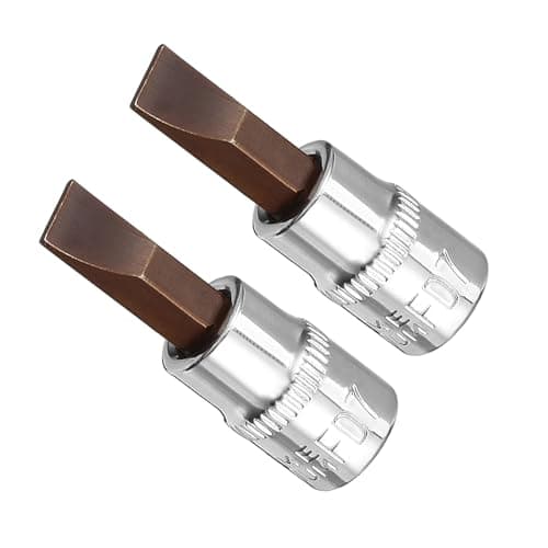 Image of CoCud FD7 Slotted Bit Socket 7mm 1/4" Drive S2 Steel CR-V Power Impact Socket Flat Head Screwdriver Bits - (Applications: for Fastening Machinery Screws), 2-Pieces