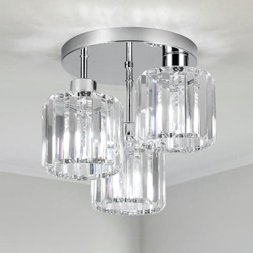 Image of FORCOSO Ceiling Light 3 Lights, Modern Light Shade Crystal Light Fitting, Semi Flush Chandelier Lampshade, E27 Lighting Fixture for Living Room Bedroom Hallway Kitchen Dining Room Foyer Chrome