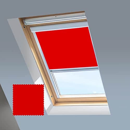 Image of Classic Roof Blinds for VELUX Roof Windows - Blackout Blind - Silver Aluminium Frame (M06, Red)