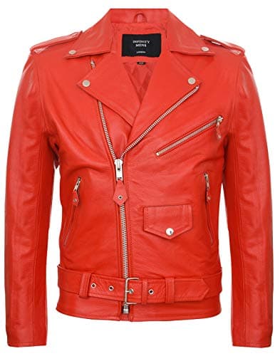 Image of Men's Leather Red Brando Biker Jacket Rock Motorcycle Retro Hide Biker Jacket XL