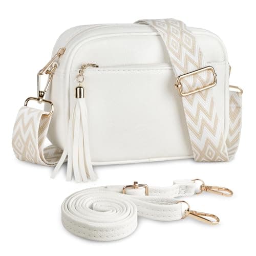 Image of Kememo Small Cross body Bag for Women, Faux Leather Handbags & Shoulder Bags Camera CrossBody Bag with Adjustable Wide Strap for Travel Shopping Work Daily Use, White