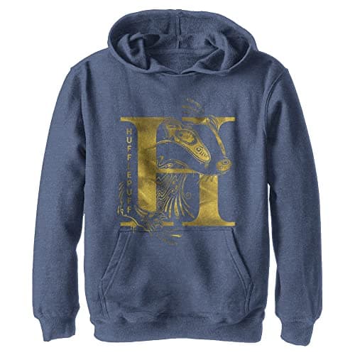Image of Harry Potter Unisex Kid's Hufflepuff Hooded Sweatshirt, Navy Blue Heather, M