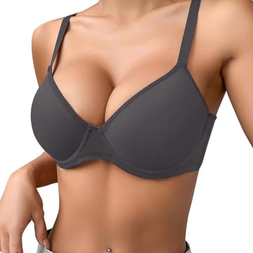 Image of Super Push Up Bra 2 Sizes Bigger Padded Push Up Shockabsorber Sports Bra Sexypadded Support Underwire Bralettes Soft Comfort Full Coverage Adjustable Straps T ShirtPlunge Bra (Grey, 34C)