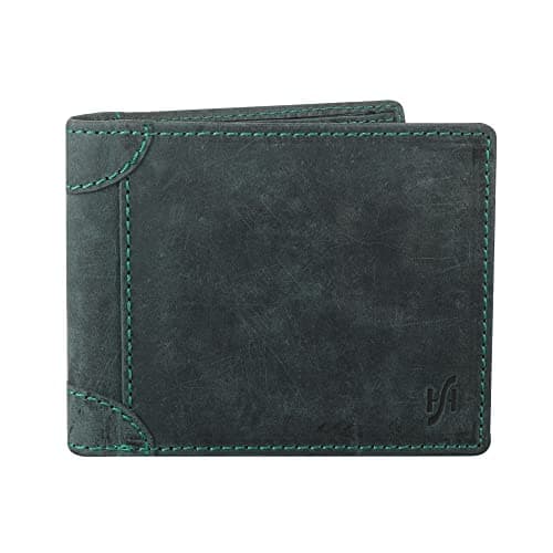 Image of STARHIDE Mens Designer RFID Blocking Genuine Distressed Hunter Leather Trifold Wallet Purse Credit Debit ID Card Holder 1145 (Green)