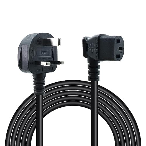 Image of RIIEYOCA 90 Degree C13 Power Cable 13A Fused BS 1363 UK 3 Pin Plug to Right Angle IEC C13 Mains Power Cable,for PC Computer,TV,Printer,Monitor,Projector(1.5M/4.9FT)
