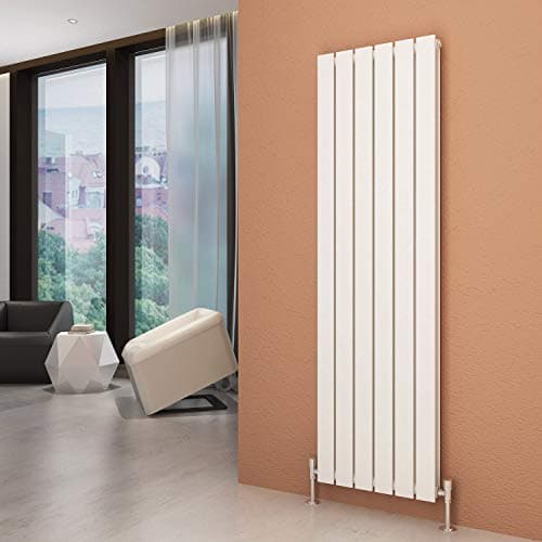 Image of ELEGANT Vertical Column Designer Radiator Tall Upright Flat Panel 1600 x 452 mm White Double Radiators with Free Angled Valves