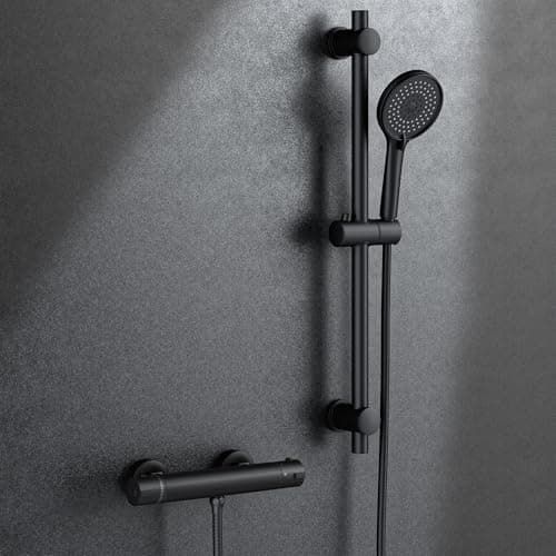 Image of MORADO Black Shower Mixer with 70CM Adjustable Riser Rail Kit,Thermostatic Wall Mounted Shower Bar with 150CM Hose and 3 Function Shower Head,Chrome