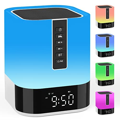 Image of Bedside Lamp with Alarm Clock Bluetooth Speaker Night Light, Kids Touch Lamp with Sound Machine, Dimmable LED Colour Changing Light for Bedroom, Gifts for Teenage Girls Boys 10 11 12-18 Year Old