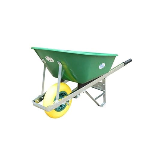 Image of Equimed Garden Wheelbarrow - Trolley with 120L Plastic Bucket, Puncture-Proof PU Wheel, Galvanised Frame (Green/Yellow)