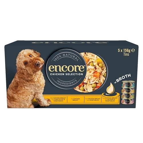Image of Encore 100 Percent Natural Adult Wet Dog Food, Chicken and Fish Selection Multipack in Broth 156g Tin (5 x 156g Tins)