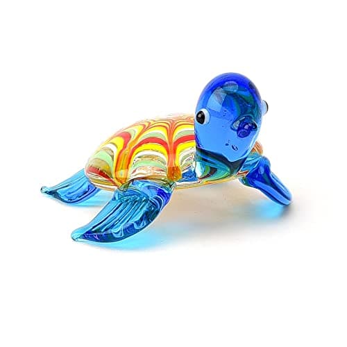 Image of WIDDOP Miniature Blue Tortoise Glass Figurine Objets D'art