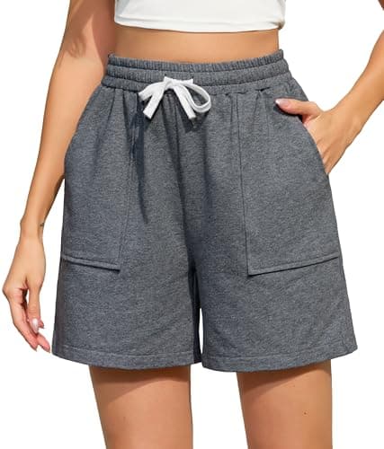 Image of Vlazom Women's Running Shorts Soft Cotton Activewear Shorts Lounge Bottoms with Pockets Drawstring for Running Gym Lounge Dark Grey,M