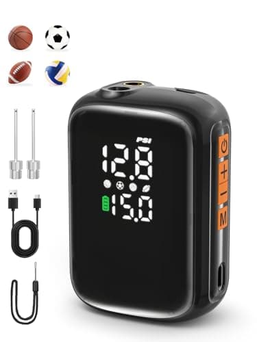 Image of Pumteck AP1-M Electric Ball Pump: 15 Psi Portable Fast Inflation Rechargeable Sports Ball Air Inflator with LED Precise Pressure Gauge for Basketball Soccer Football Volleyball Rugby with 2 Needles