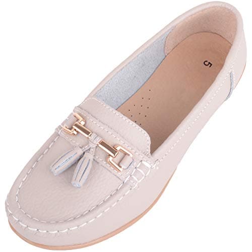 Image of ABSOLUTE FOOTWEAR Womens Slip On Leather Loafer/Deck/Boat Shoes, Smoke, UK 7