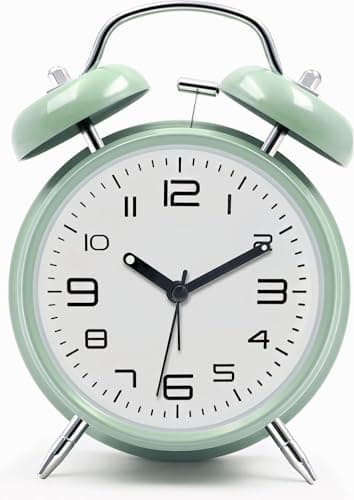 Image of Azyh Loud Alarm Clock for Heavy Sleepers with No Ticking, Double Bell Alarm Clock, Battery Operated, Metal Alarm Clock with Night Light for Bedroom, Retro Analogue Alarm Clock for Girls, Children