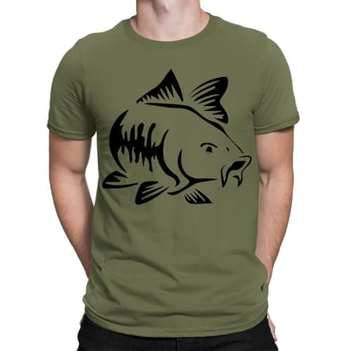 Image of Carp Fishing Fisherman Angling Fish Hunter Fathers Day Mens T-Shirts Top #TA-38 Military Green L