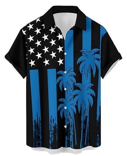Image of Hodaweisolp Men's Casual Short Sleeve Button Down Bowling Summer Loose Hawaiian Beach Shirts, Z54 Blue Palm Tree, XL
