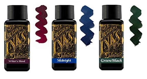 Image of Diamine Fountain Pen Ink 30ml - 3 x Bottles - Writers Blood & Midnight Blue & Green Black
