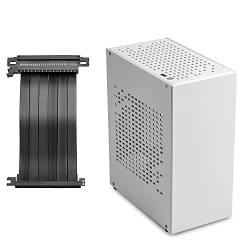 Image of JOYJOM Aluminum Mini ITX Case with PCI Riser, Mini PC Case, SFF Small Form Factor PC Case, TX Computer Gaming Case Supports GPU Graphics Card (White)