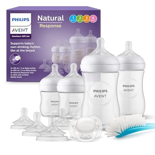 Image of Philips Avent Baby Bottle Newborn Gift Set - 4 Baby Milk Bottles, 2 Extra Nipples, Ultra-Soft Pacifier and Bottle Brush, Babies Aged 0-12 Months+ (Model SCD838/13)