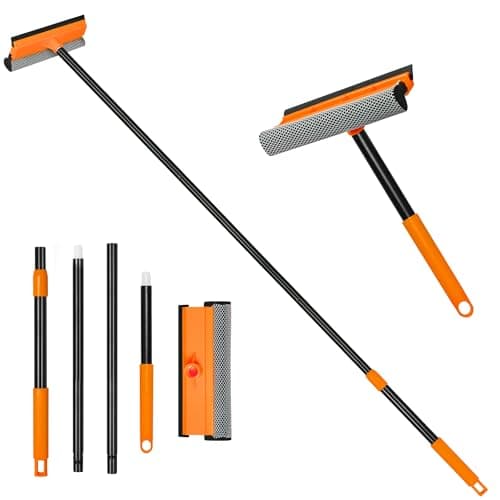 Image of JEHONN Window Cleaning Equipment with Sponge and Squeegee, Car Windshield Washer Kit with Telescopic Pole 138 cm, Extendable Shower Glass Cleaner Tool for Mirror Truck (Long & Short Handle Included)