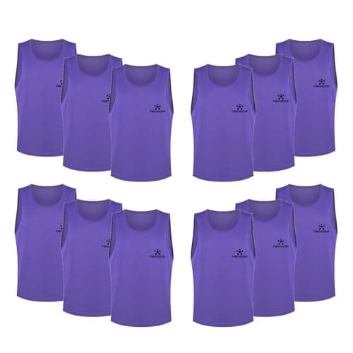 Image of FIBOGOUP Football Bibs [12 Pack], Quick-Dry Multi Sports bibs,Durable Training bibs FOR Kids to Aldut,Universal size, suitable for various scenarios-Purple-S