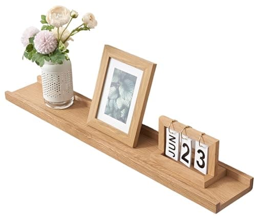 Image of Gieanoo Floating Shelf, Solid Oak Timber Wood Picture Ledge - 60cm Wall Mounted Spice Rack with Lip Design - Display Shelf For Living Room, Kitchen, Bedroom, Bathroom