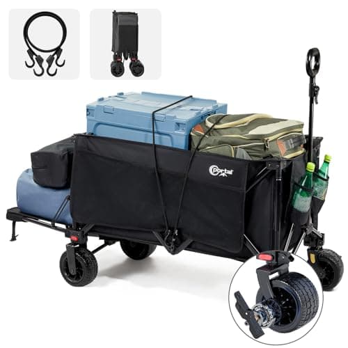 Image of Portal Festival Trolley with Adjustable Tailgate Brakes 300L Beach Trolley for Sand with Wide Wheels Camping Cart Heavy Duty Folding Wagon Collapsible Trailer Buggy for Garden Event