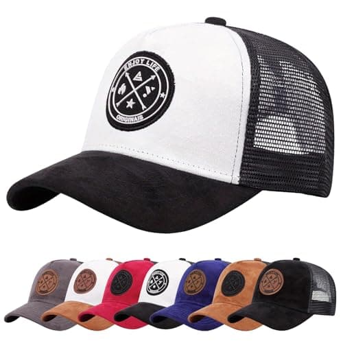 Image of Baynetin Unisex Baseball Cap | Embroidered Trucker Style | Adjustable Mesh Back | UPF50+ UV Protection | Summer Sun & Sports Hat (White & Black)