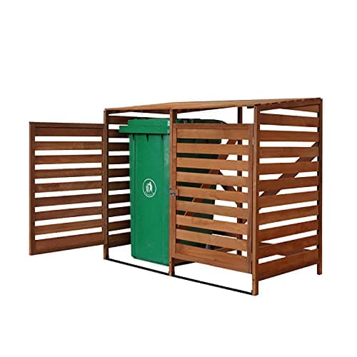 Image of Double Wheelie Bin Storage for 2 Bins, Wooden Garden Outdoor Rubbish Dustbin Shed, Conceal 2 x 240L Bins, Sturdy & Durable Timber Trash Cover with Secure Lock & Easy Assembly